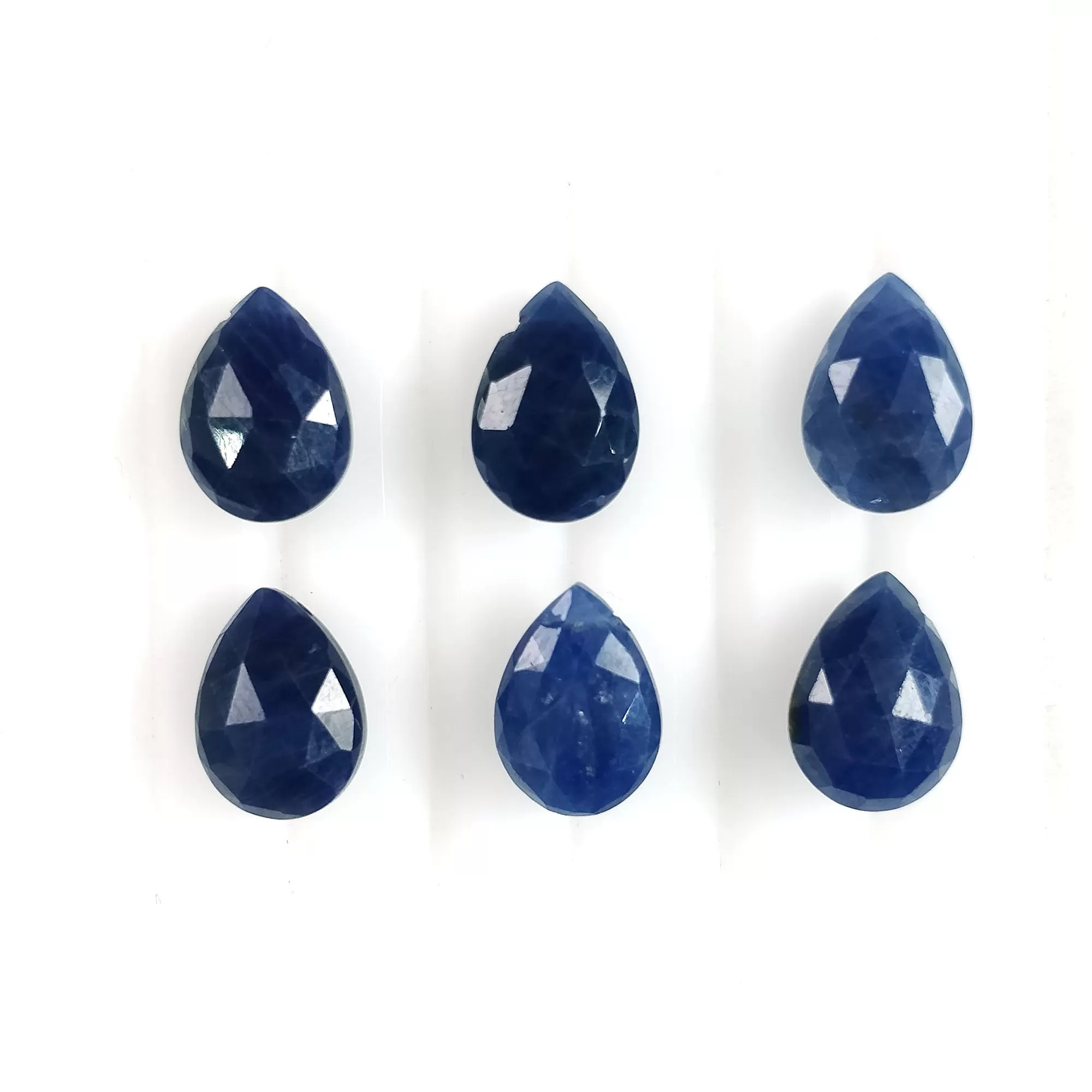 16.00cts Natural Untreated BLUE SAPPHIRE Gemstone Side To Side Drilled Checker Cut Pear Shape Briolette 10*7mm 6pcs September Birthstone (With Video)