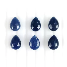 16.00cts Natural Untreated BLUE SAPPHIRE Gemstone Side To Side Drilled Checker Cut Pear Shape Briolette 10*7mm 6pcs September Birthstone (With Video)