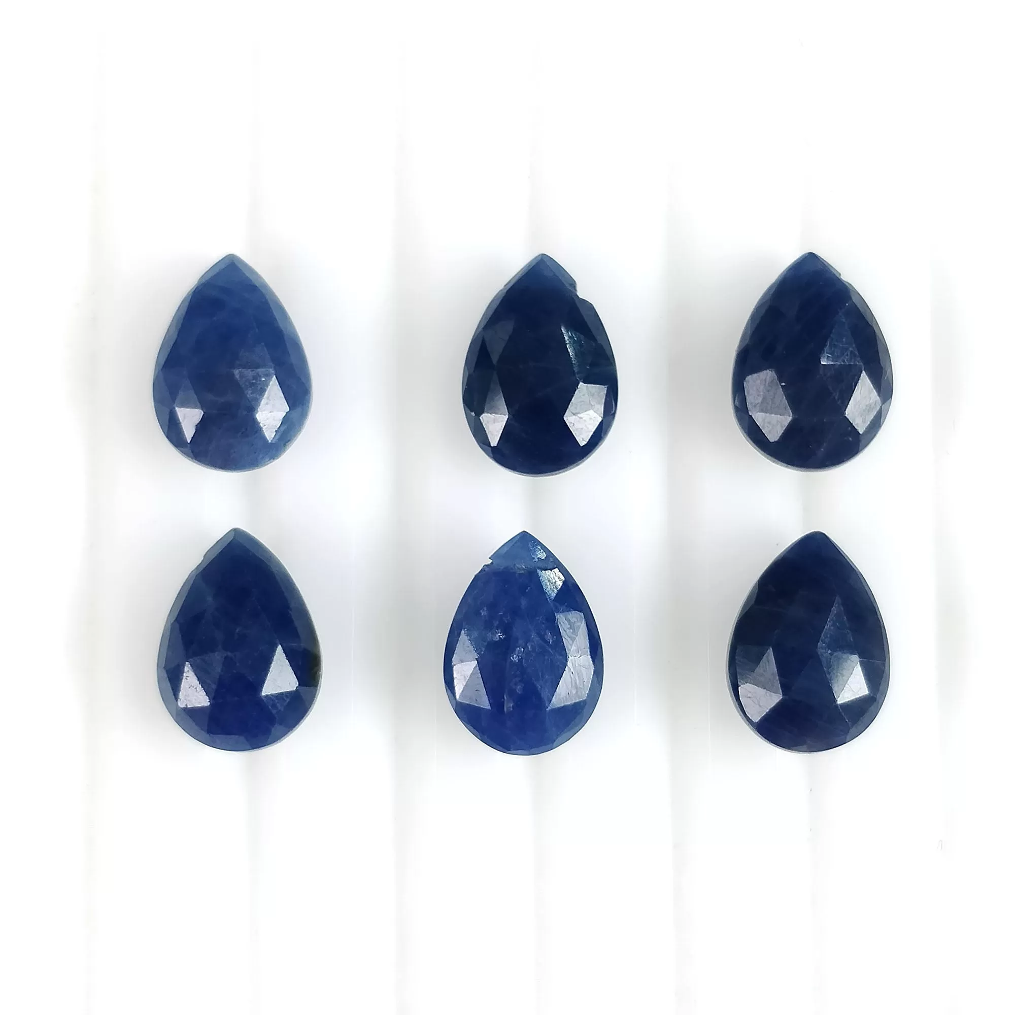 16.00cts Natural Untreated BLUE SAPPHIRE Gemstone Side To Side Drilled Checker Cut Pear Shape Briolette 10*7mm 6pcs September Birthstone (With Video)