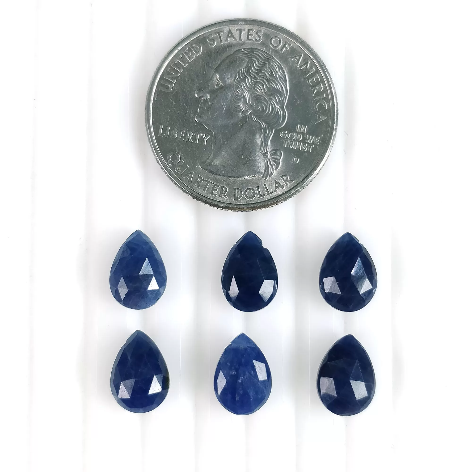 16.00cts Natural Untreated BLUE SAPPHIRE Gemstone Side To Side Drilled Checker Cut Pear Shape Briolette 10*7mm 6pcs September Birthstone (With Video)