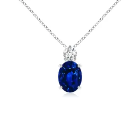 1.7 CT. Oval Blue Sapphire Solitaire Pendant with White Sapphire