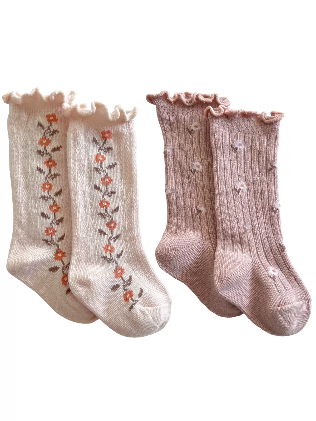 2-Pack Lettuce Edge Socks, Floral Vine & Country Pink Floral