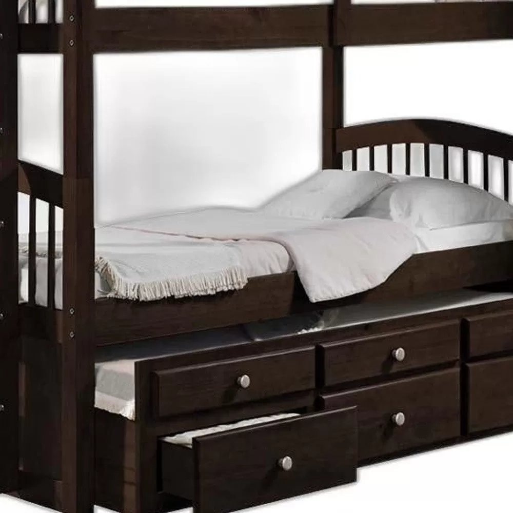 80 X 41 X 71 Espresso Twin Over Twin Bunk Bed And Trundle With 3 Drawers