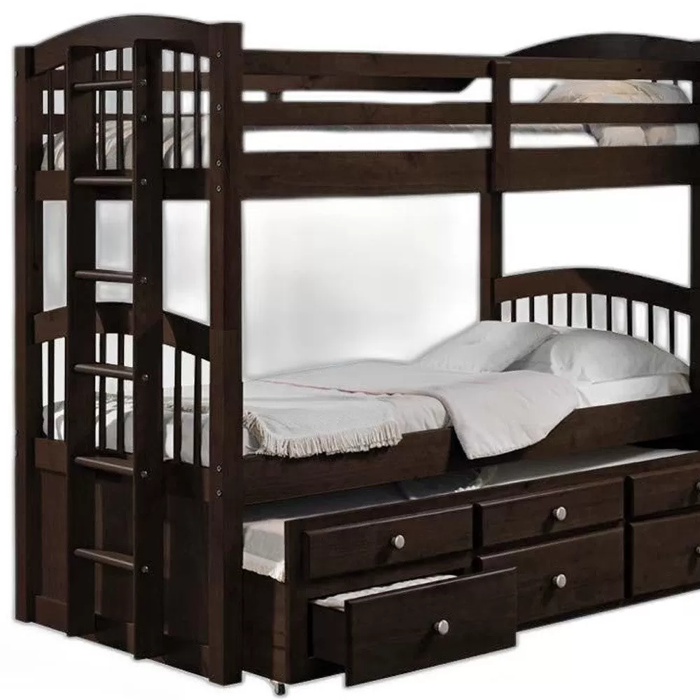 80 X 41 X 71 Espresso Twin Over Twin Bunk Bed And Trundle With 3 Drawers