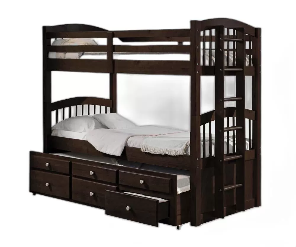 80 X 41 X 71 Espresso Twin Over Twin Bunk Bed And Trundle With 3 Drawers