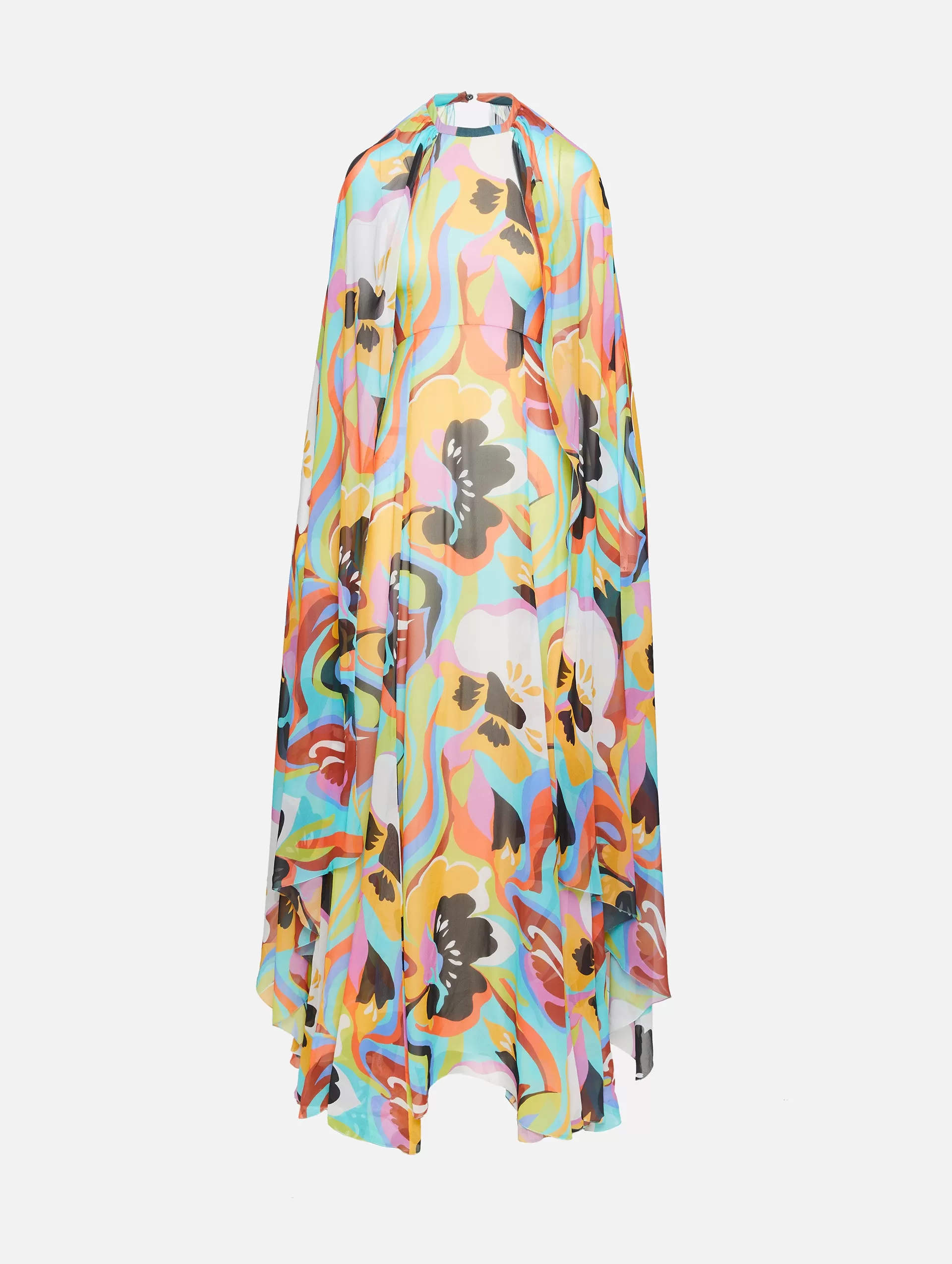 Abstract Floral Cape Dress