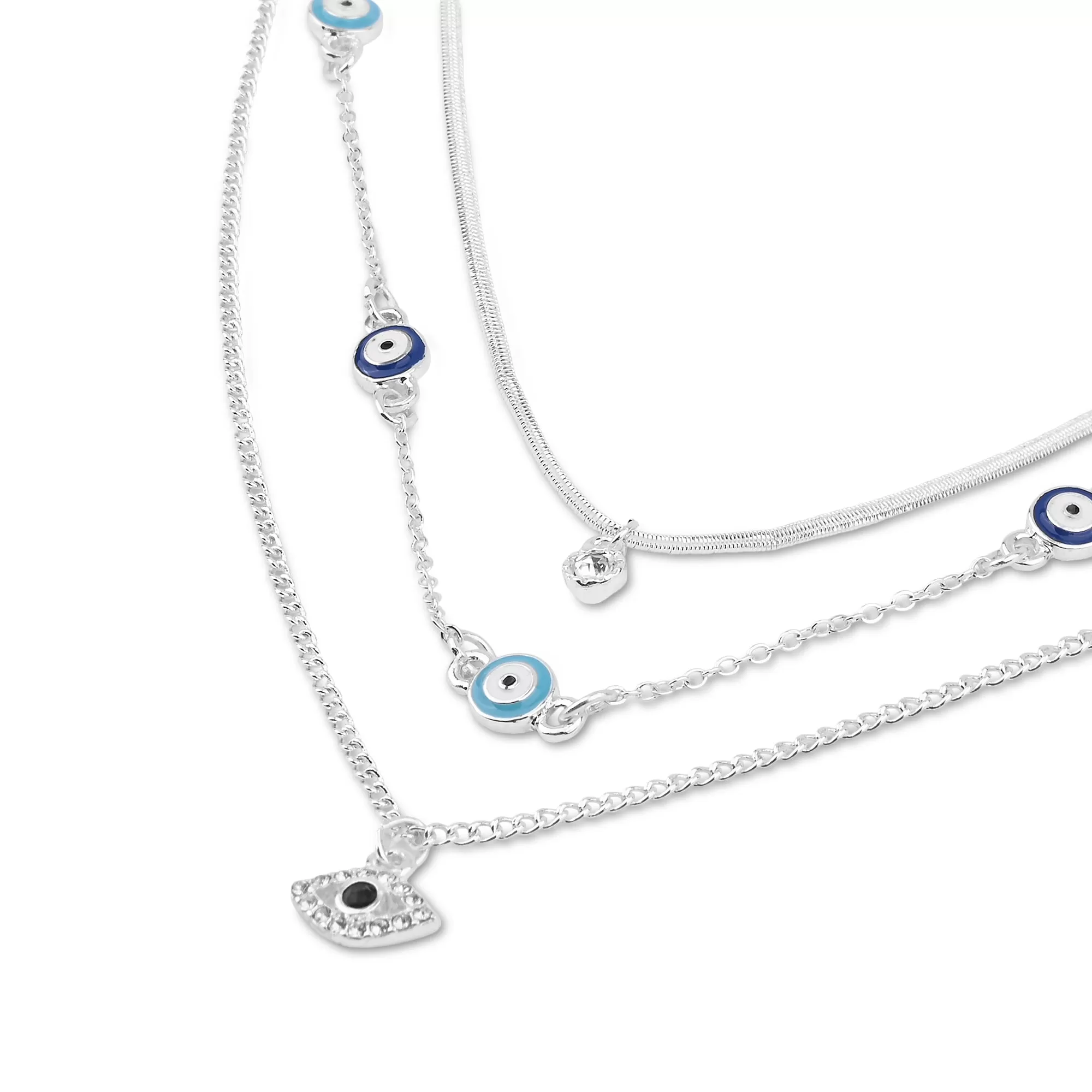 Accessorize London Women's Silver Station Evil Eye Layered Necklace