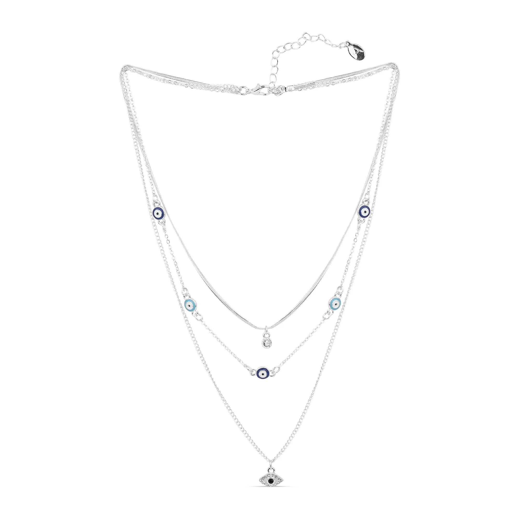 Accessorize London Women's Silver Station Evil Eye Layered Necklace