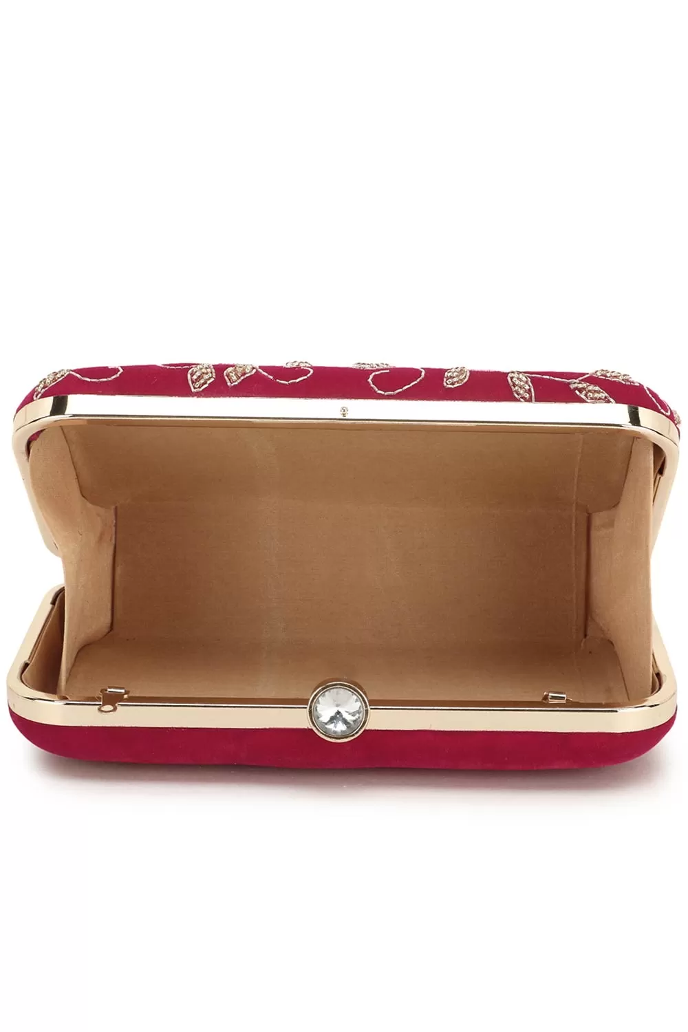 Adorn Magenta & Gold Botanical Embellished Velvet Clutch