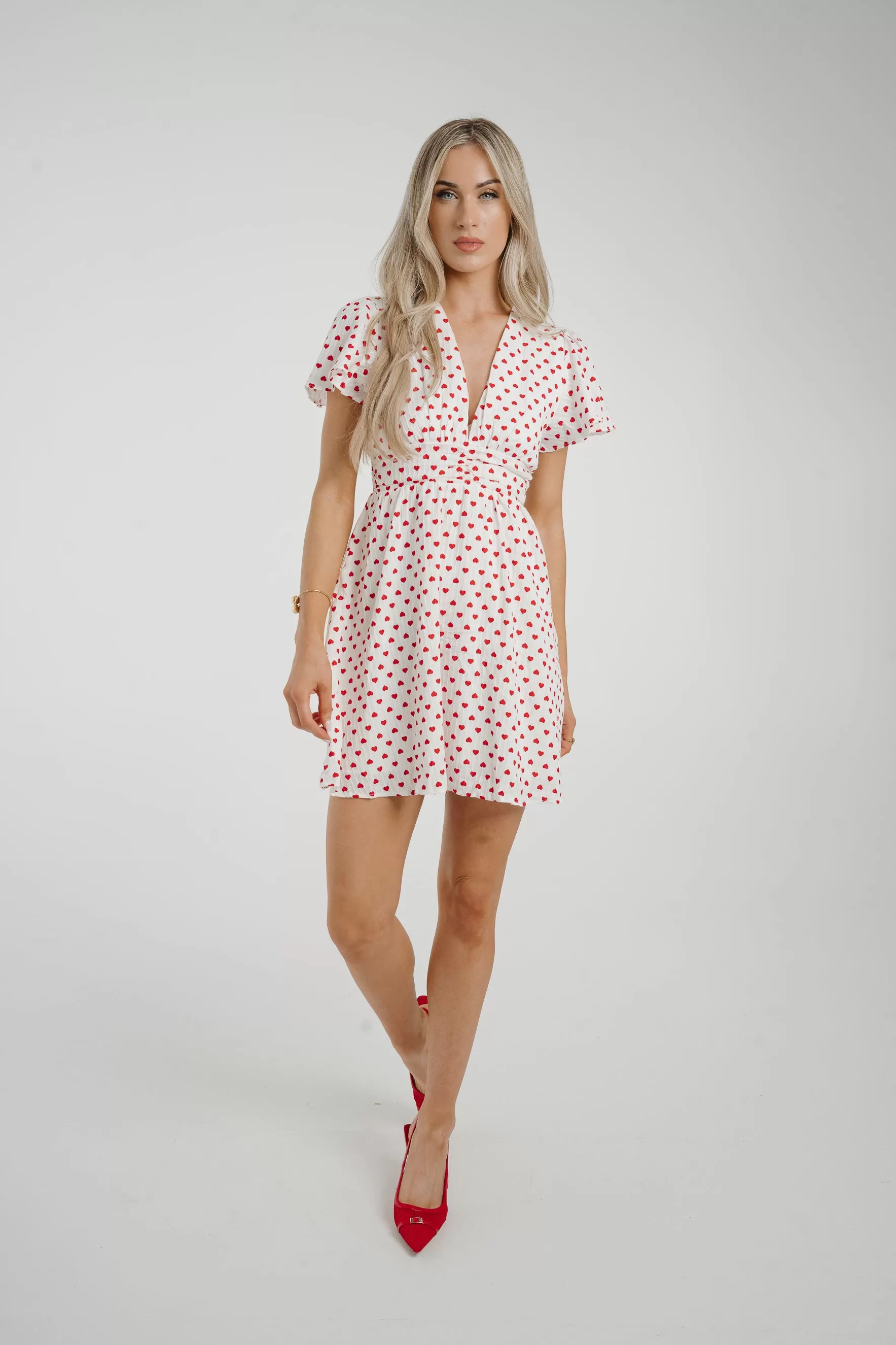 Ally Heart Print Mini Dress In White