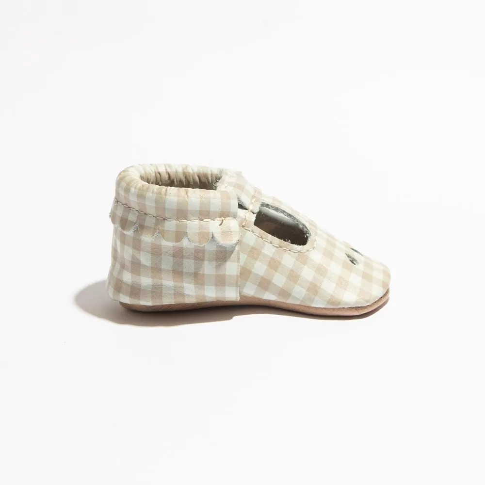 Almond Gingham Mary Jane Baby Shoe