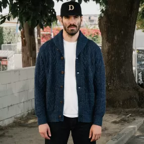 Aran-Knit Cotton Cardigan Navy Heather