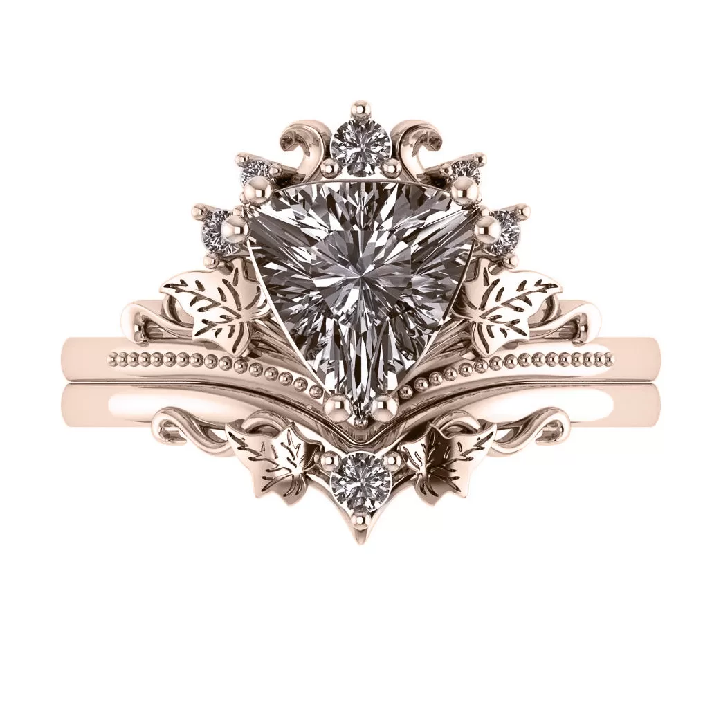 Ariadne | bridal ring set for trillion cut central gemstone