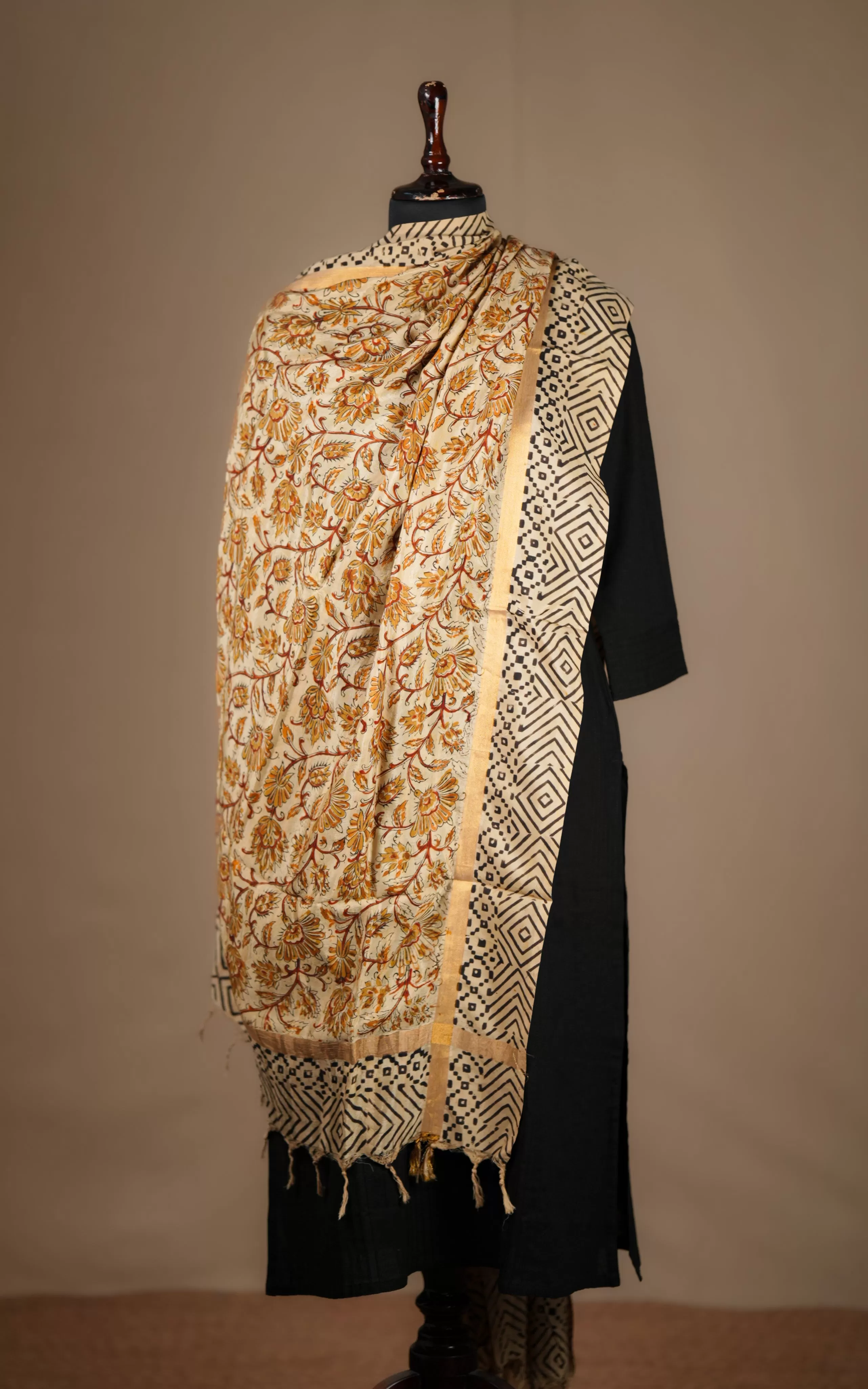 Art Silk Hand Blocked Kalamkari Dupatta 129IOS9