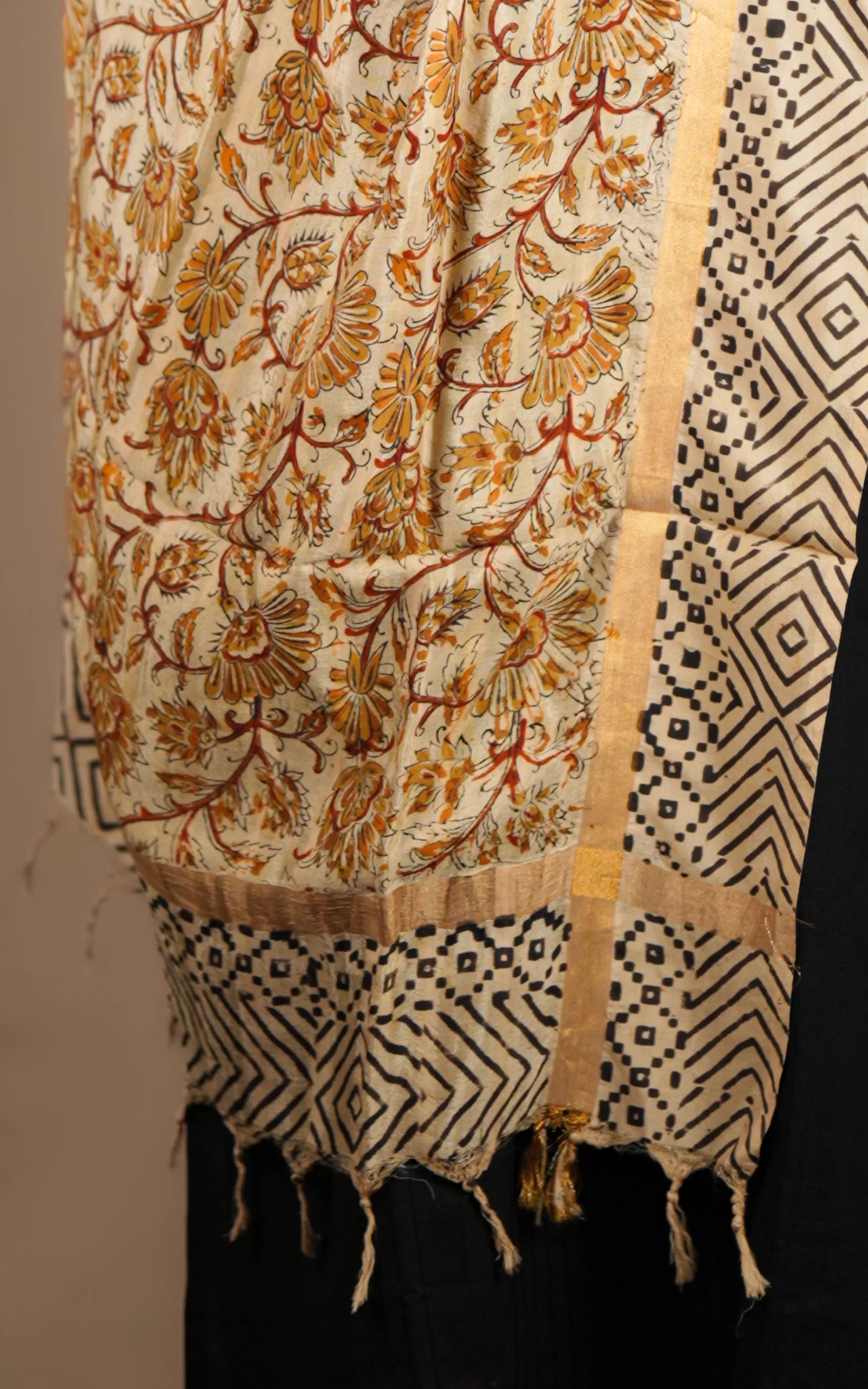 Art Silk Hand Blocked Kalamkari Dupatta 129IOS9