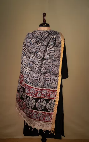 Art Silk Hand Blocked Kalamkari Dupatta 132IOS2