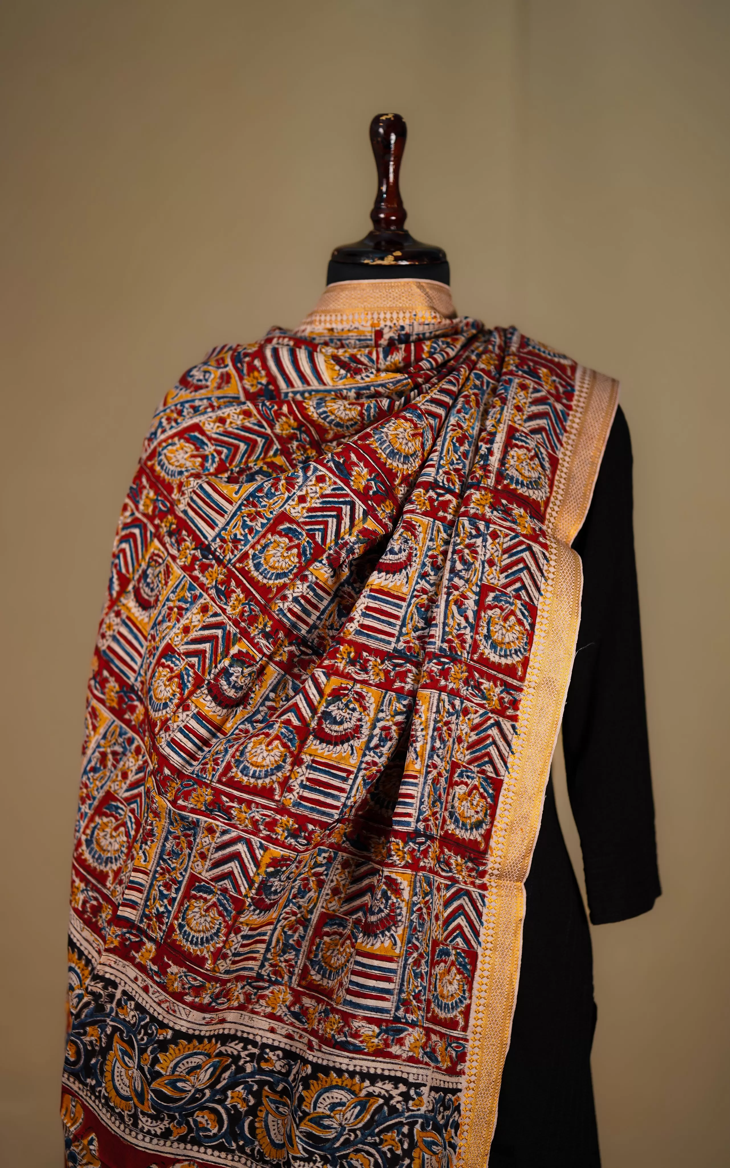 Art Silk Hand Blocked Kalamkari Dupatta 132IOS3