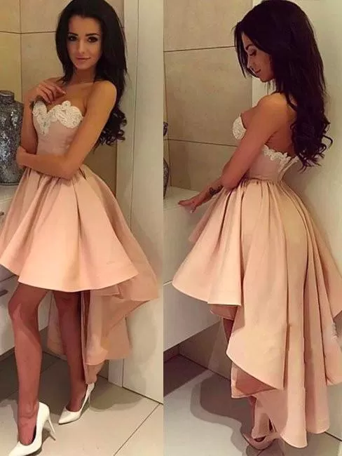 Asymmetrical Pink Homecoming Dress Lace Cheap Party Homecoming Dress ER110