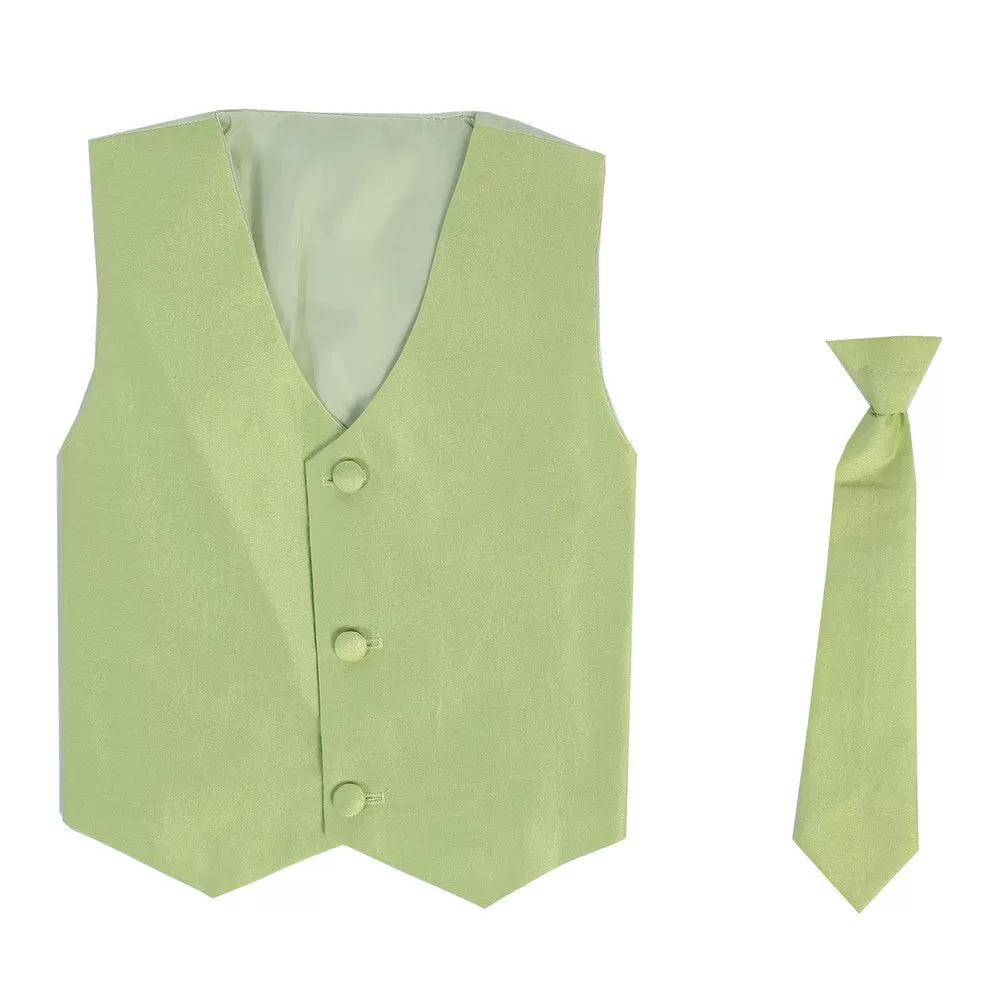 Baby Boys Apple Green Poly Silk Vest Necktie Special Occasion Set 3-24M