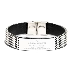 Badass Claims Adjuster Gifts, I'm Claims Adjuster not a magician, Sarcastic Stainless Steel Bracelet for Claims Adjuster Birthday Christmas for  Men, Women, Friends, Coworkers