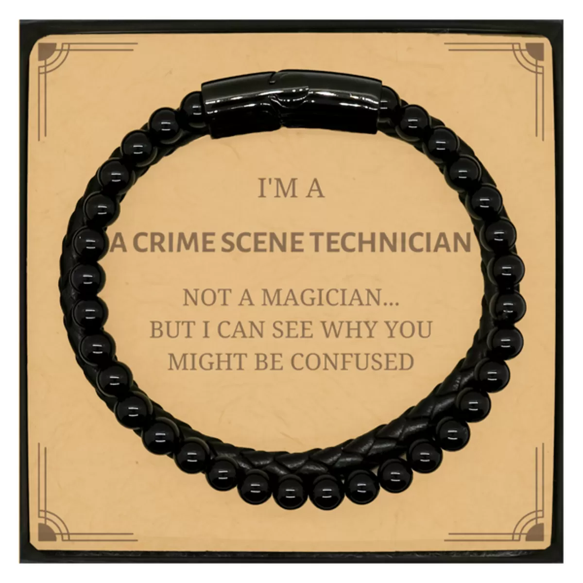 Badass Crime Scene Technician Gifts, I'm Crime Scene Technician not a magician, Sarcastic Stone Leather Bracelets for Crime Scene Technician Birthday Christmas for  Men, Women, Friends, Coworkers