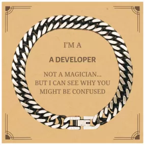 Badass Developer Gifts, I'm Developer not a magician, Sarcastic Cuban Link Chain Bracelet for Developer Birthday Christmas for  Men, Women, Friends, Coworkers