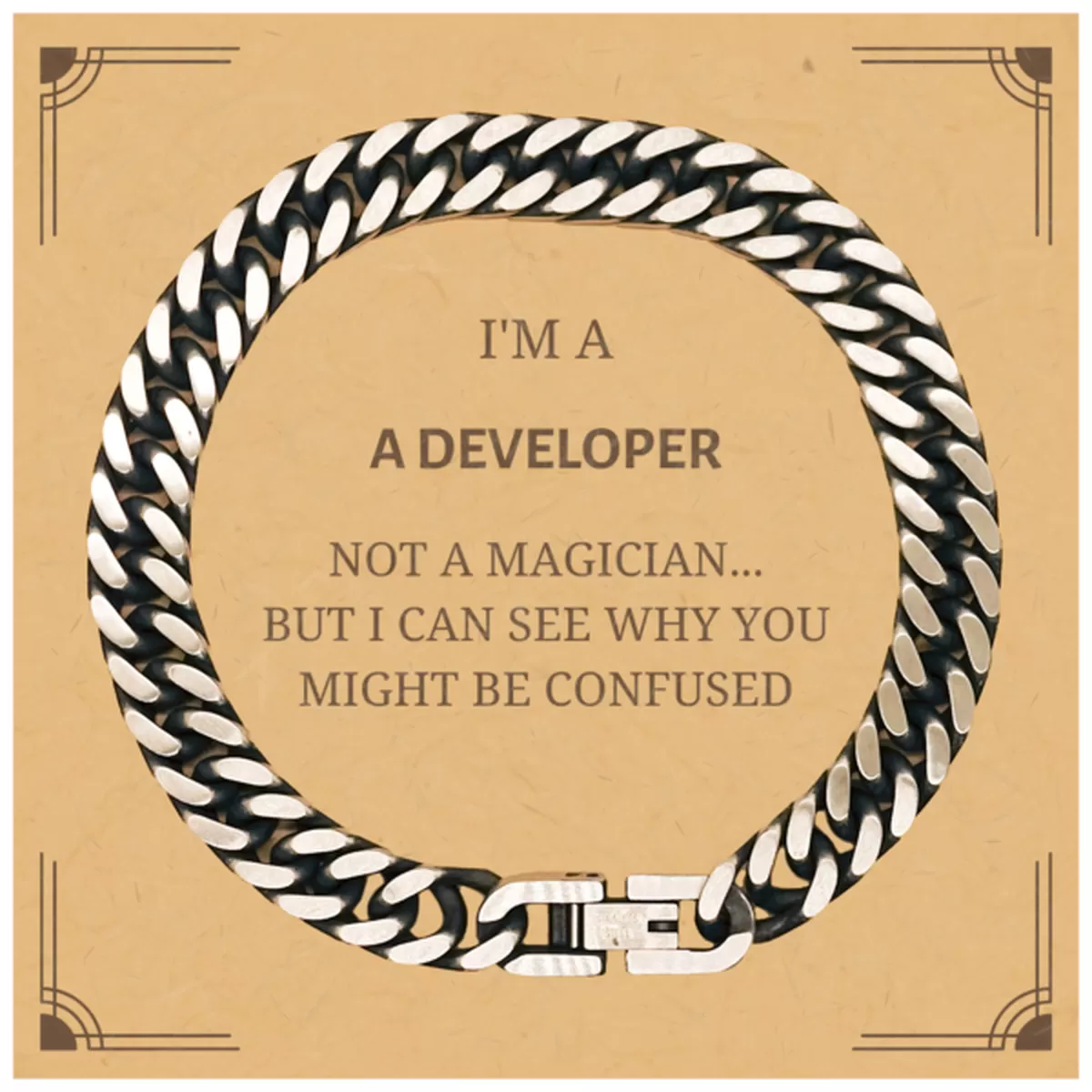 Badass Developer Gifts, I'm Developer not a magician, Sarcastic Cuban Link Chain Bracelet for Developer Birthday Christmas for  Men, Women, Friends, Coworkers