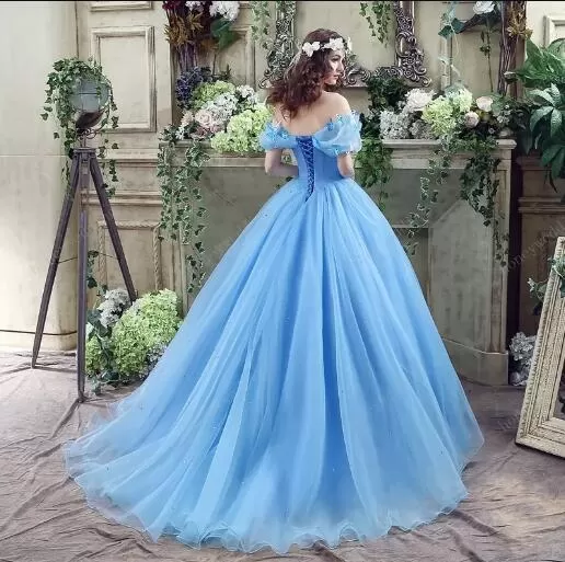 Ball Gown Plus Size Prom Dresses,Princess,Vintage Blue Cinderella Dresses ER1057