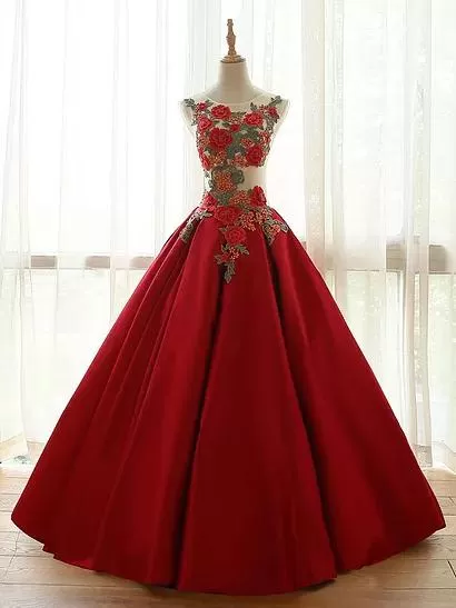 Ball Gown Red Prom Dress Lace Cheap Long Vintage Prom Dress #ER514