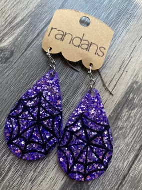 Beetle-Juice” Purple Spiderweb Glitter Handcrafted Resin Earrings