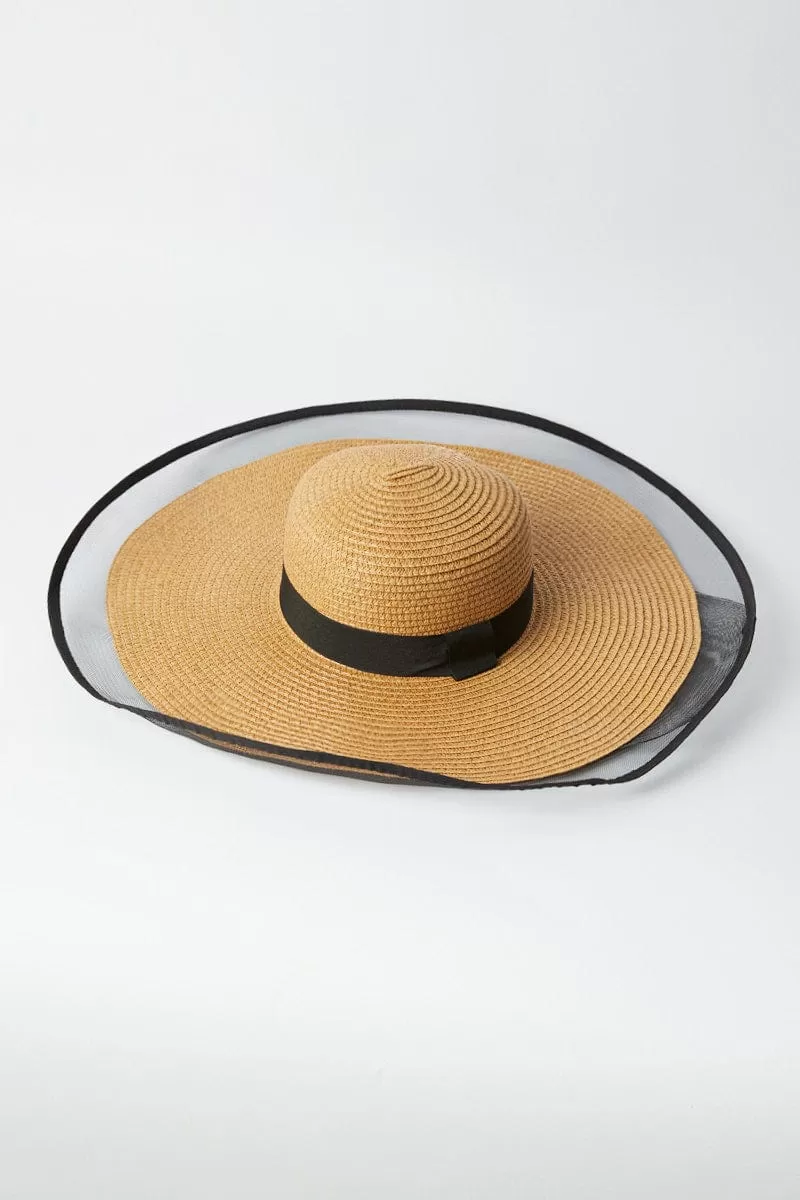 Beige Wide Brim Straw Hat