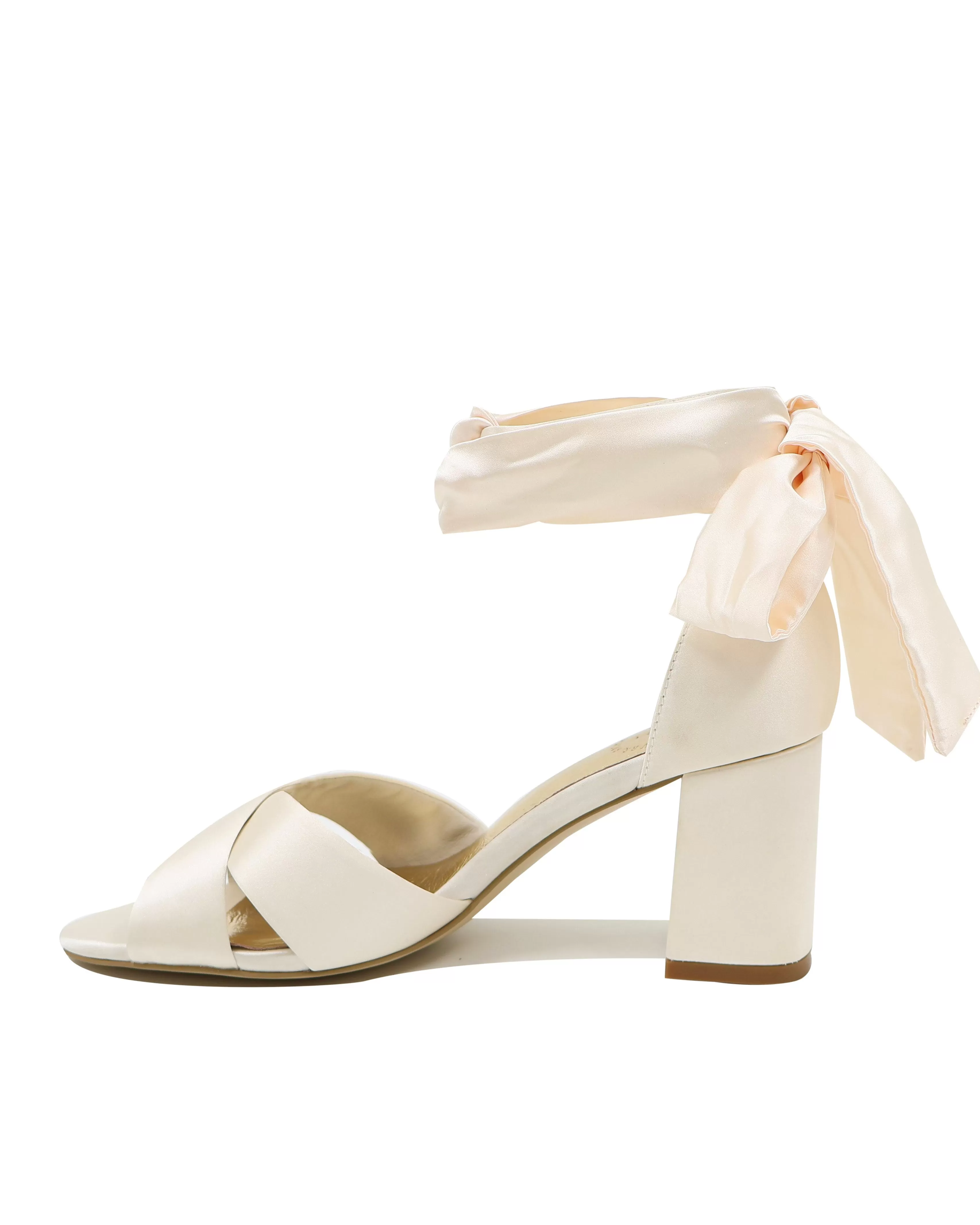 BELOVED - IVORY SATIN BRIDAL HEELS ANKLE BOW - FINAL SALE