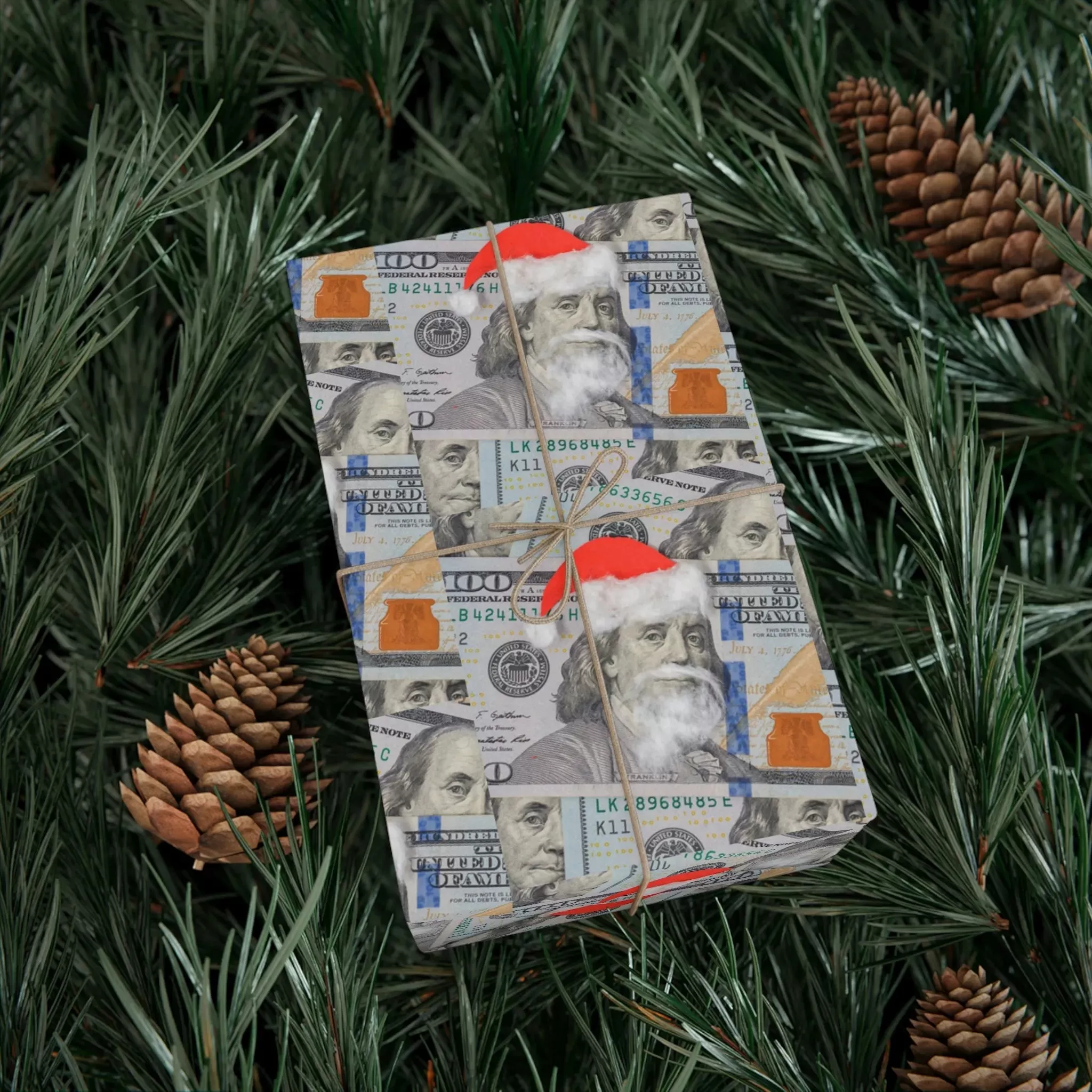 Ben Franklin Santa Hat Wrapping PAper