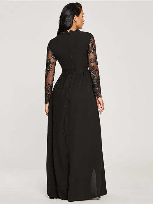 Black A Line Cheap Prom Dress Chiffon Long Sleeve Evenng Dress ER2044