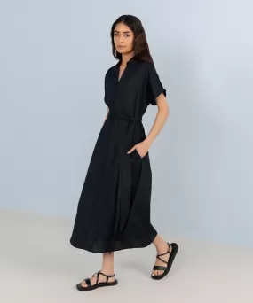 Black Cotton Dress With Belt