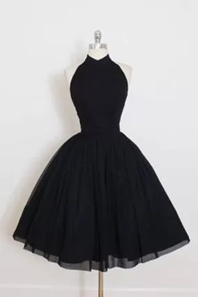 Black Halter A Line Sleeveless Tulle Ball Gown Mid Homecoming Dresses