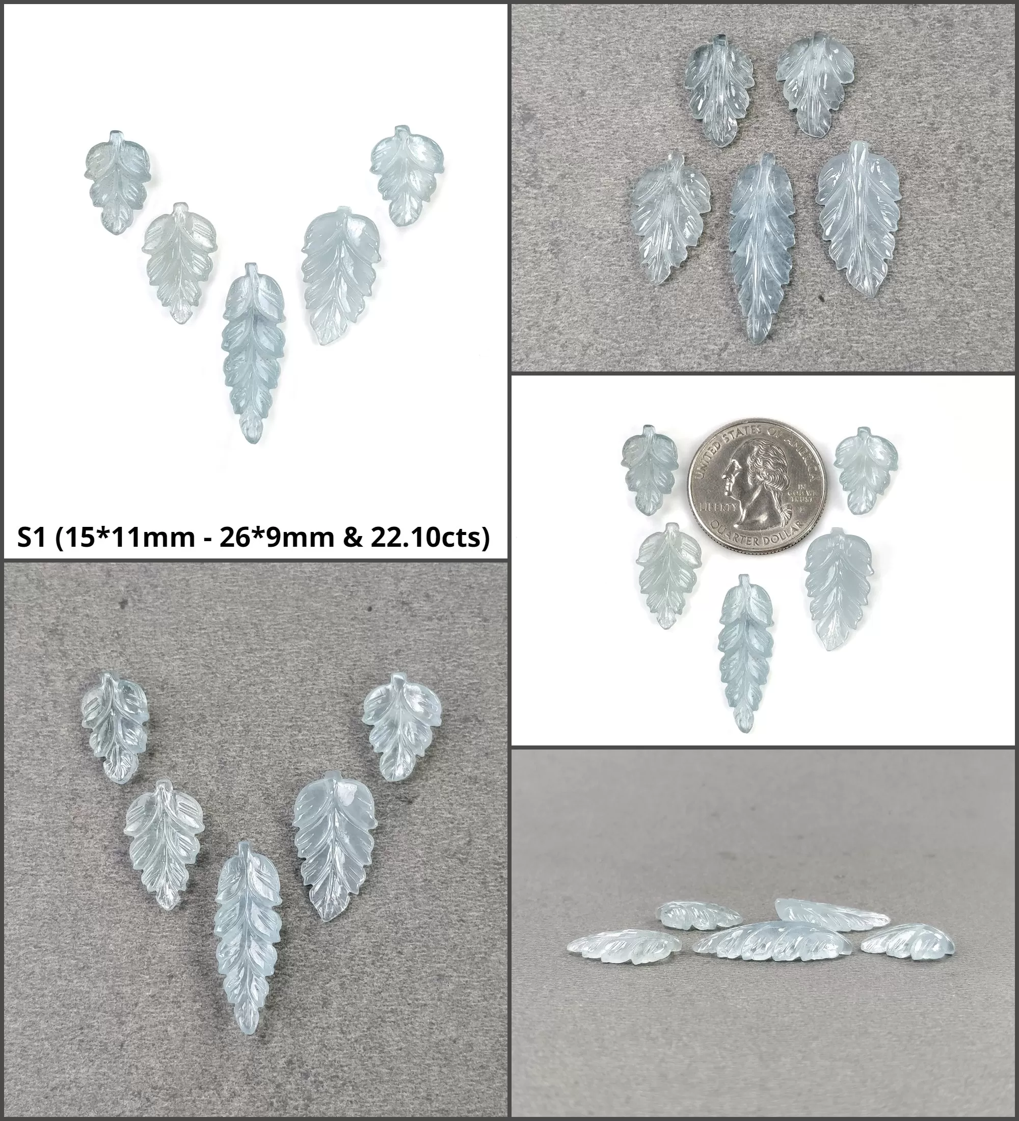 BLUE AQUAMARINE Gemstone Carving  : Natural Untreated Unheated Aquamarine Hand Carved Leaves 5pcs 10pcs