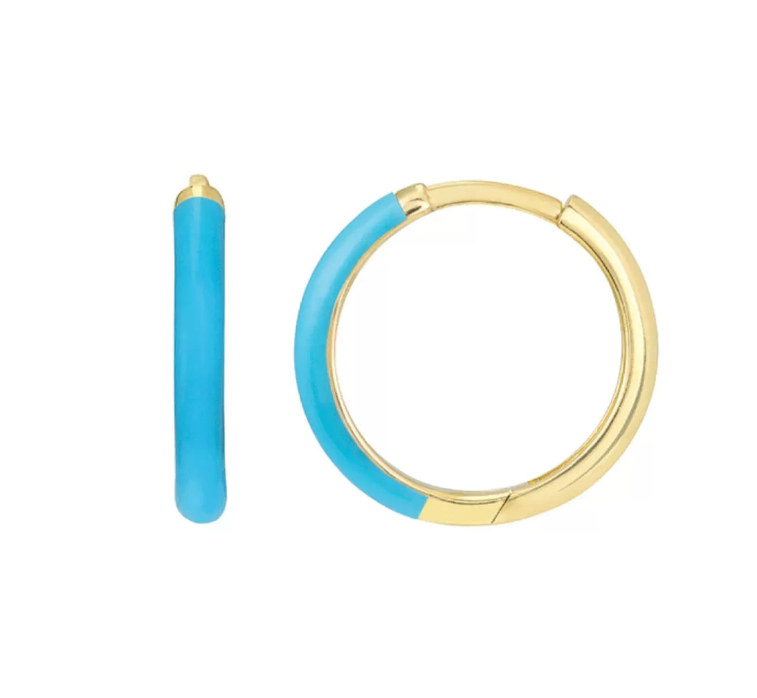 Blue Enamel Hoop Earrings