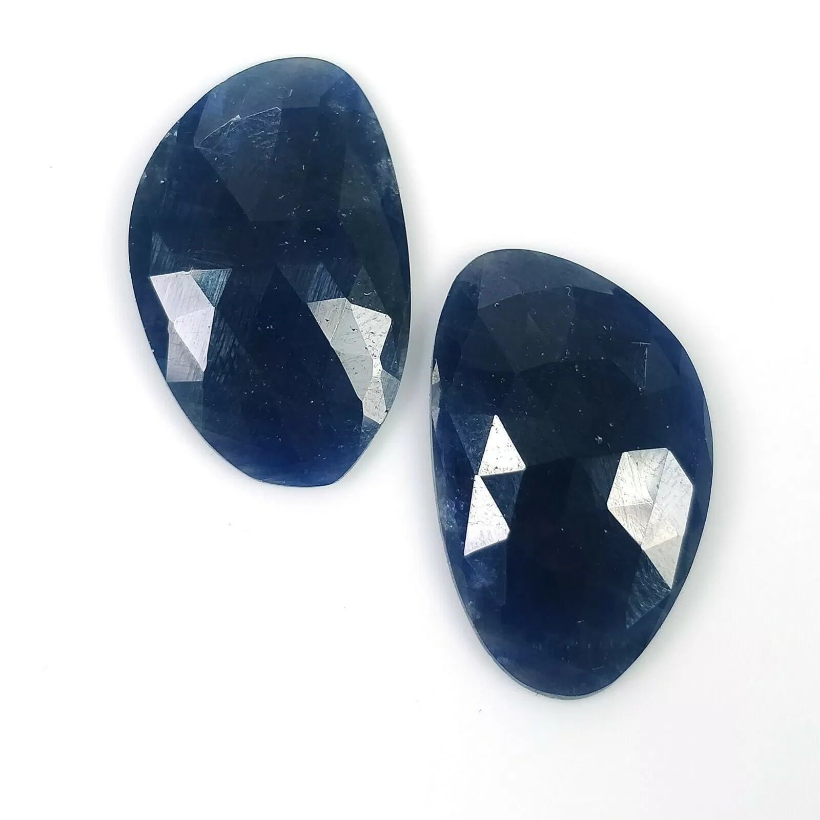 BLUE SAPPHIRE Gemstone Rose Cut : 30.00cts Natural Untreated Unheated Sapphire Uneven Shape 25*15mm Pair (With Video)