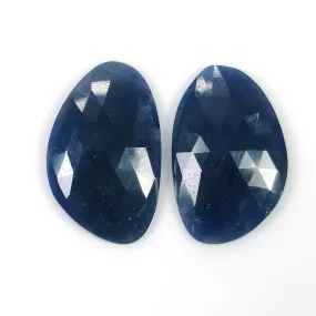 BLUE SAPPHIRE Gemstone Rose Cut : 30.00cts Natural Untreated Unheated Sapphire Uneven Shape 25*15mm Pair (With Video)