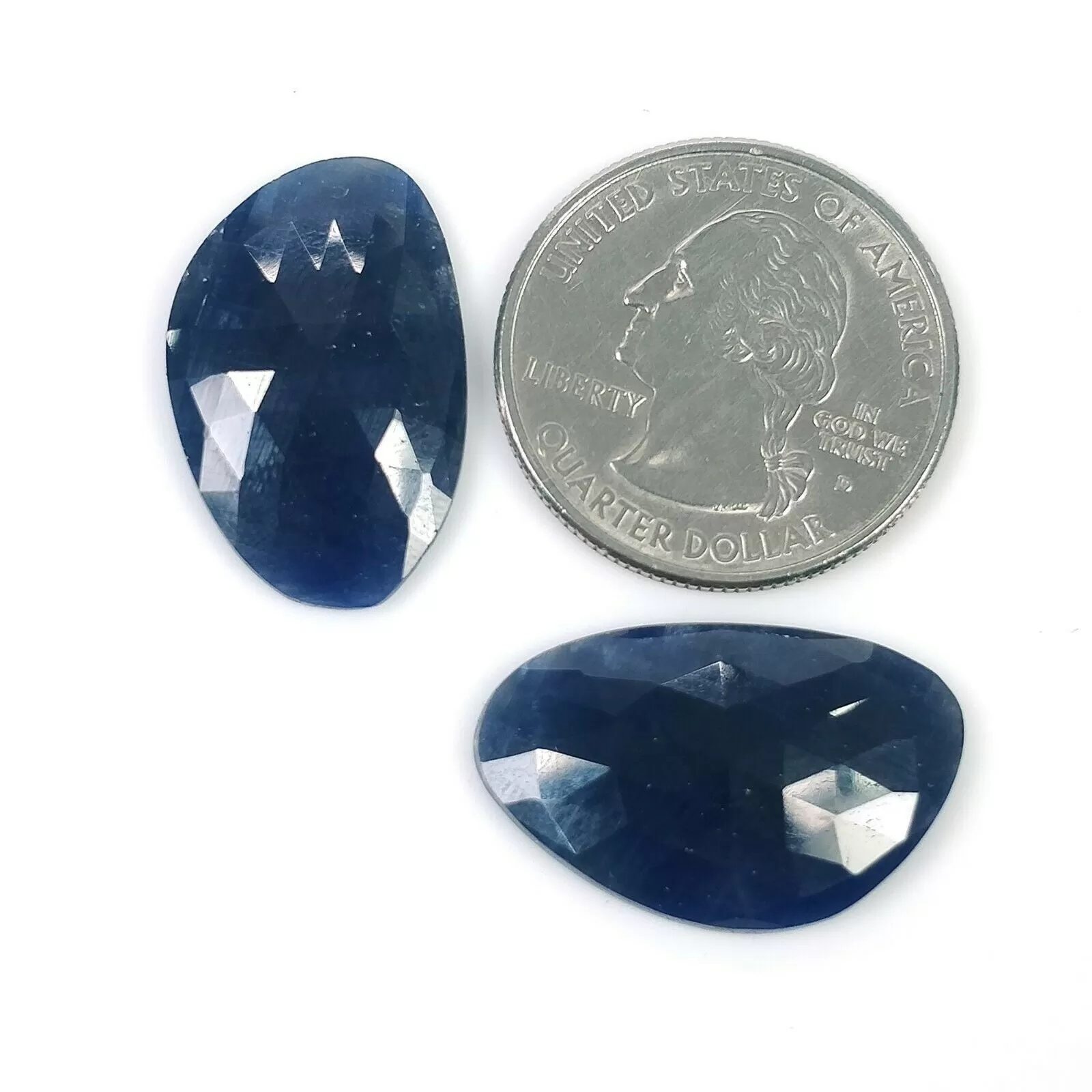 BLUE SAPPHIRE Gemstone Rose Cut : 30.00cts Natural Untreated Unheated Sapphire Uneven Shape 25*15mm Pair (With Video)