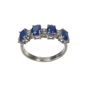 Blue SAPPHIRE Gemstone With CZ RING : 2.660gms 925 Sterling Silver Natural Sapphire Oval Normal Cut Prong Set Unisex Ring 7US