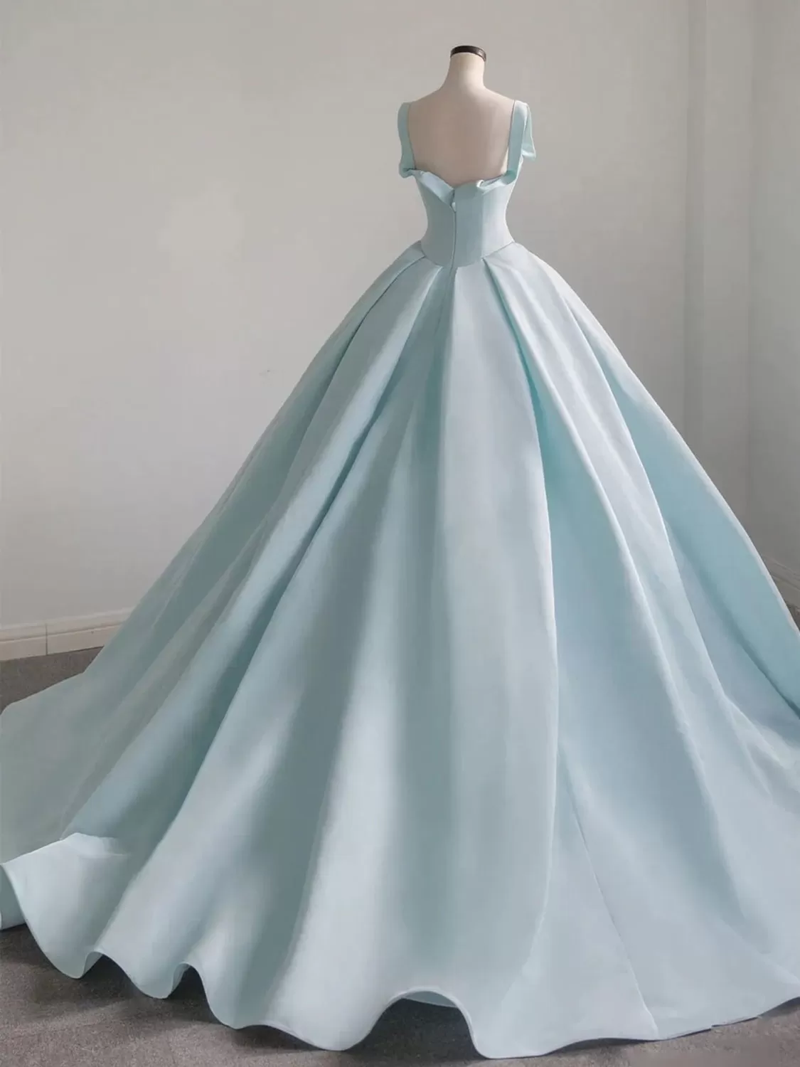 Blue Satin Long Prom Dress, Blue Satin Formal Dresses