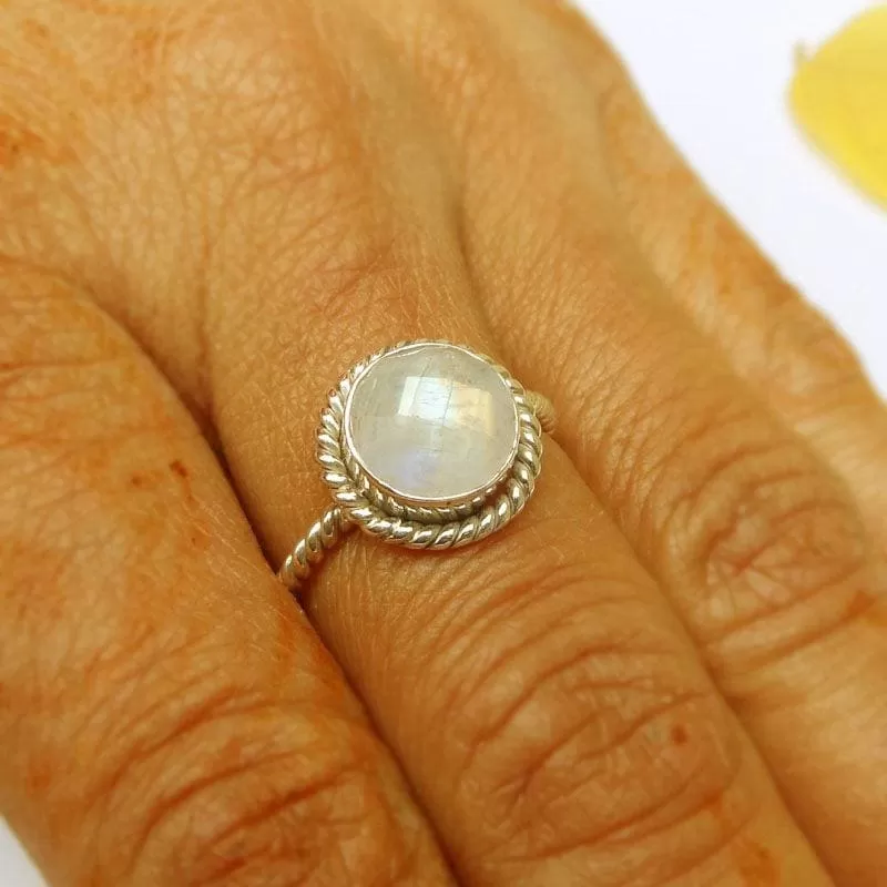 Boho Natural Rainbow Moonstone Faceted Cut Stone Ring,Handmade Gemstone Jewelry, Christmas Gift