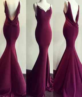 Burgundy mermaid long prom dress, burgundy evening dress