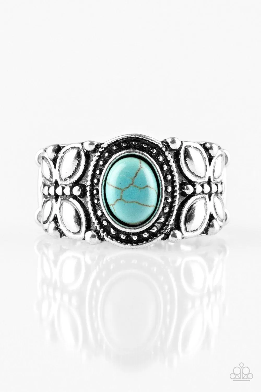 Butterfly Belle Silver and Turquoise Blue Stone Ring - Paparazzi Accessories