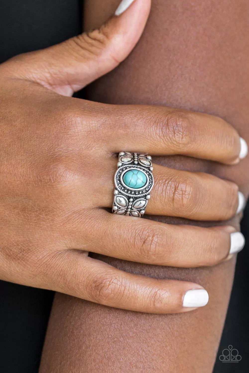 Butterfly Belle Silver and Turquoise Blue Stone Ring - Paparazzi Accessories