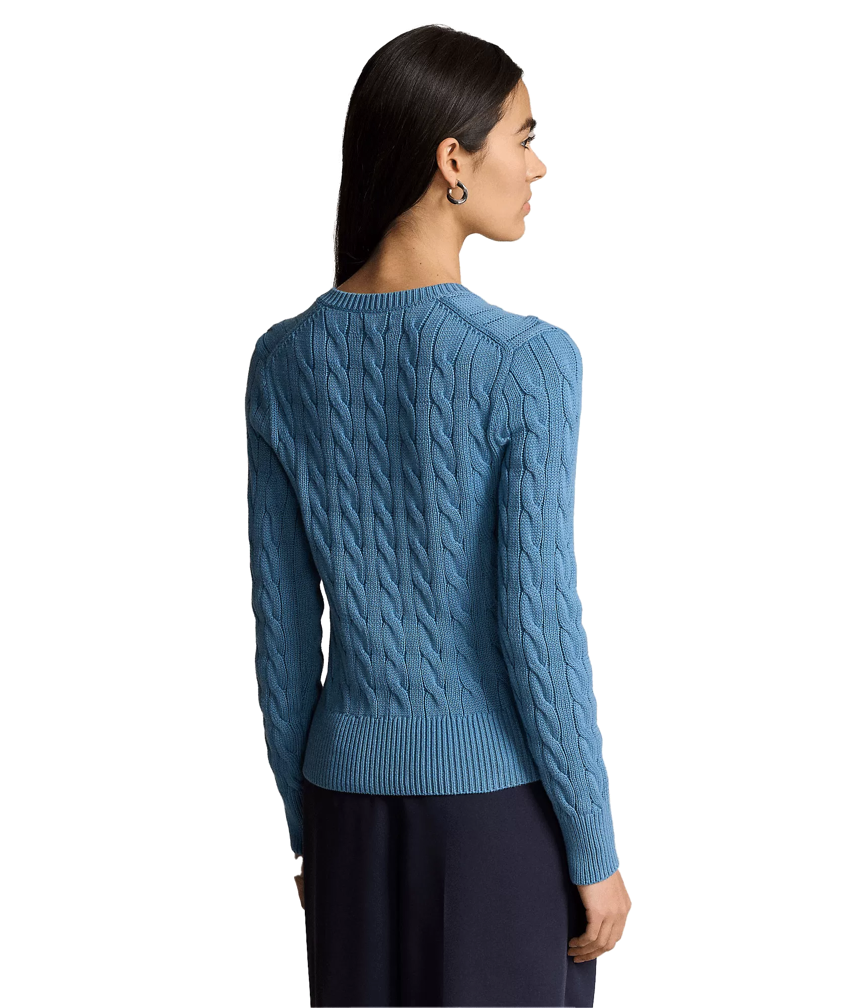 Cable-knit Cotton Crewneck Cardigan - Blue