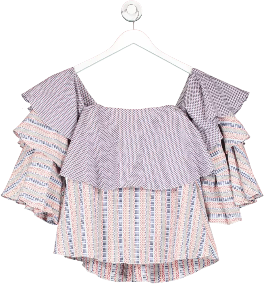 Caroline Constas Blue Off The Shoulder Tiered Ruffle Top UK S