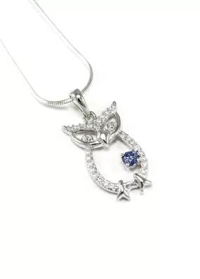 Chi Omega Owl Pendant with Simulated diamonds and Blue crystal